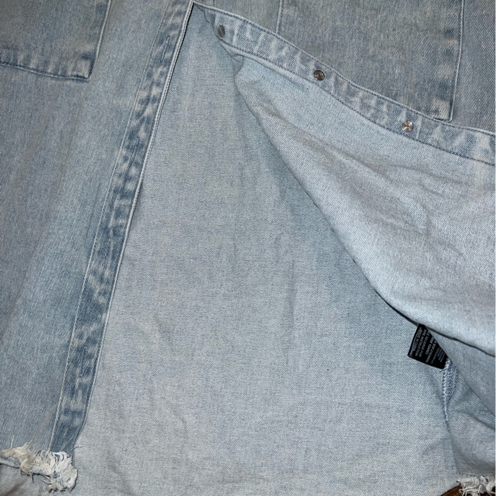 Blu Pepper Oversized Denim Two Tone Knit Sleeve Boho Casual Shacket Size XL - Picture 8 of 11